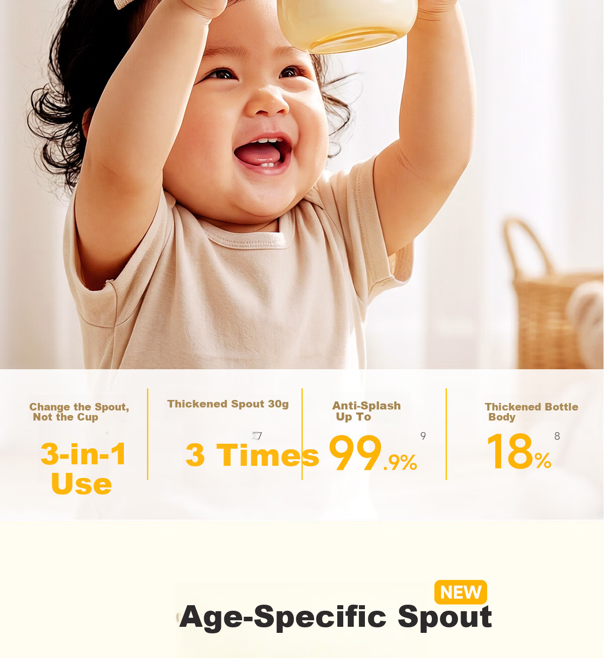 NEVS Baby Duckbill Sippy Cup Infant Training Cup Flip Lock Children's Water Cup PPSU Gravity Ball Straw Cup 300ml 3