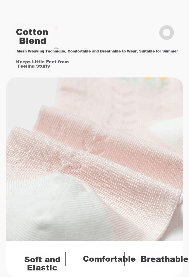 Balabala Kids Summer Breathable Mesh Short Socks Unisex Soft Elastic No-Show Socks 5 Pairs Pack 3