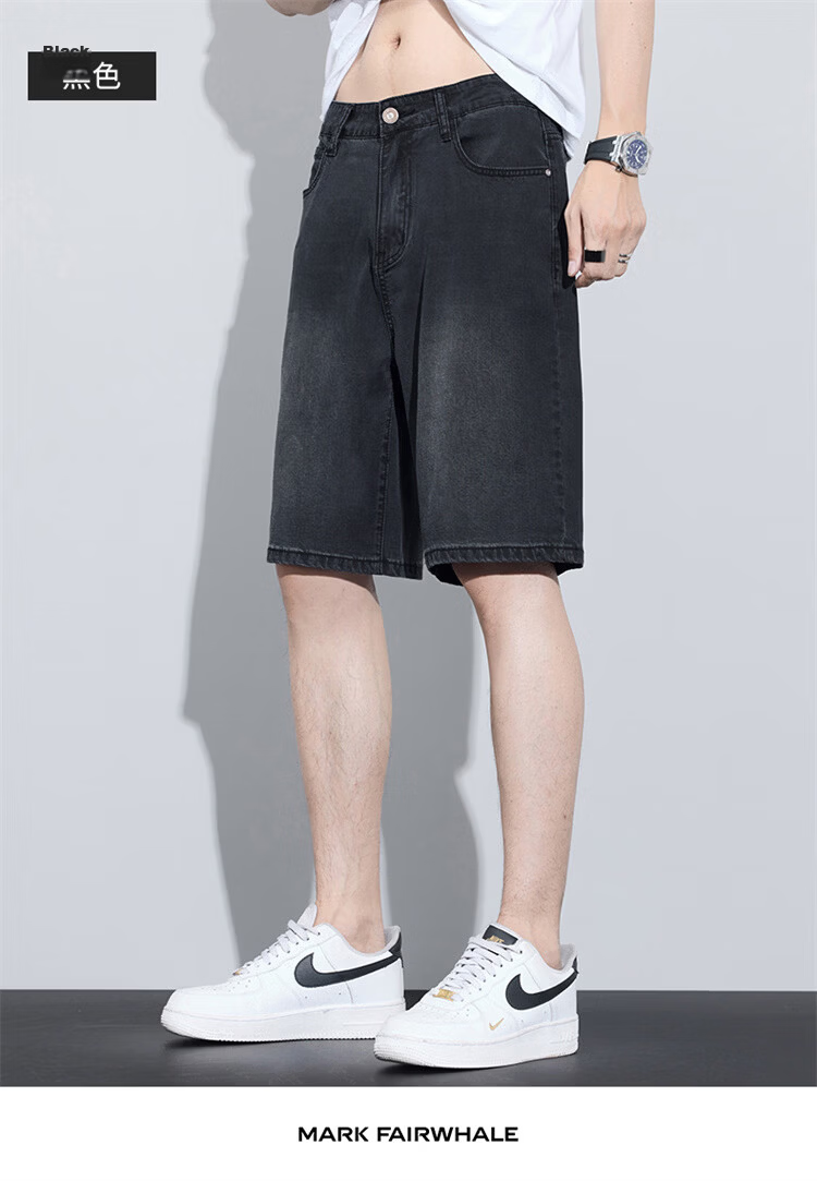 MARK FAIRWHALE Men's Tencel Denim Shorts Summer American High Street Lyocell Ice Silk Five-Point Thin Casual Pants 16