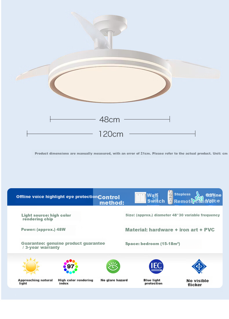 MICOE Ceiling Fan Light Fixture for Living Room, Nordic Style Dining Room, Bedroom, Simple LED Invisible Ceiling Fan Light Black Night Series 5