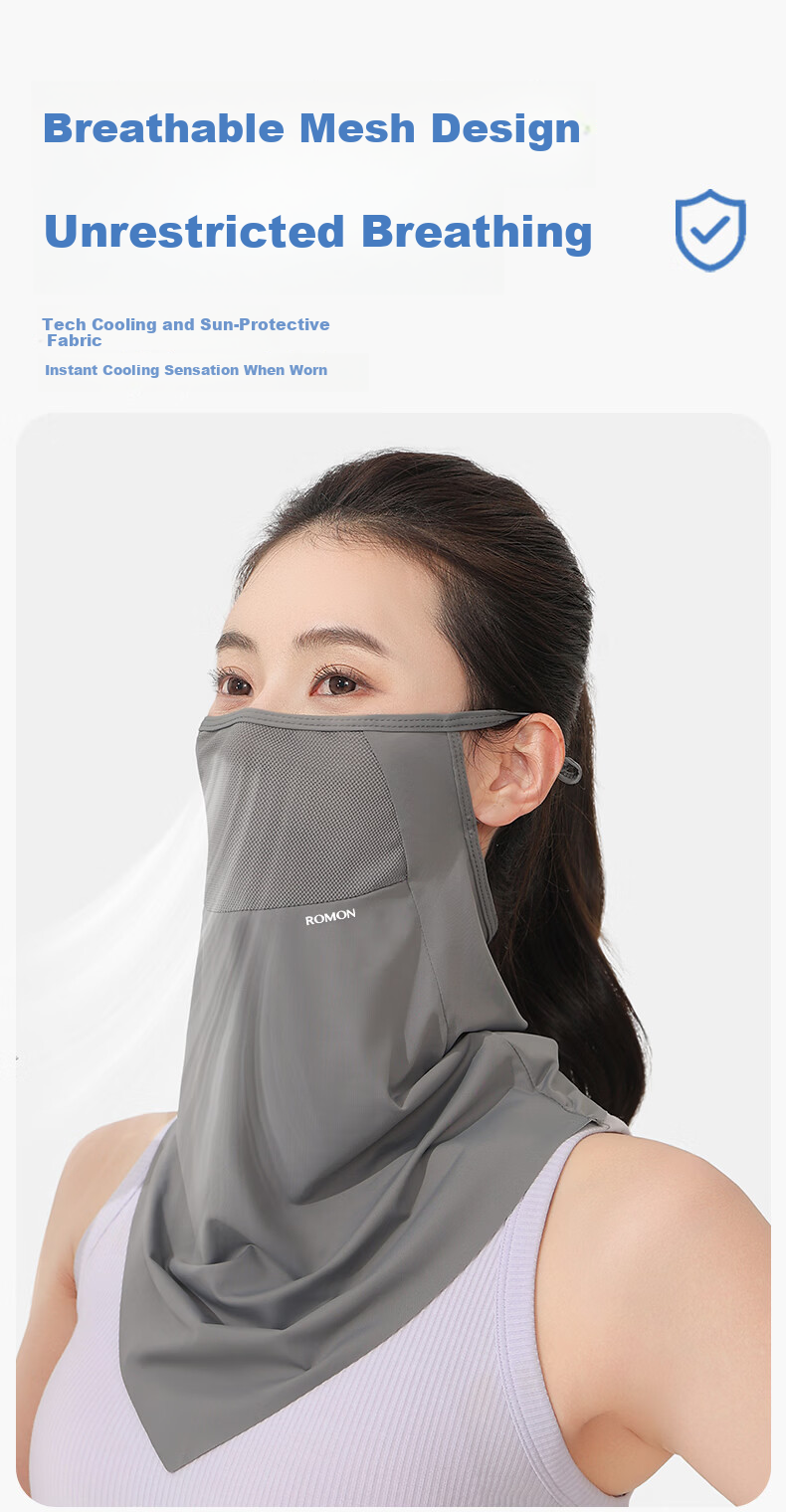 Romon Breathable Sunscreen Face Mask for Women, Ear-Hook UV Protection Full Face Cycling Ice Silk Veil Mask for Men 6