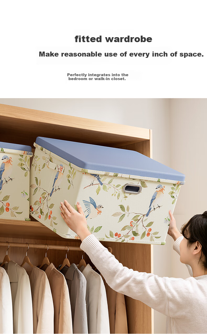 Bonnie Home Vintage Style Covered Clothes Storage Box Large Capacity Wardrobe Organizer for Down Jackets, Quilts, and Clothing Storage 5