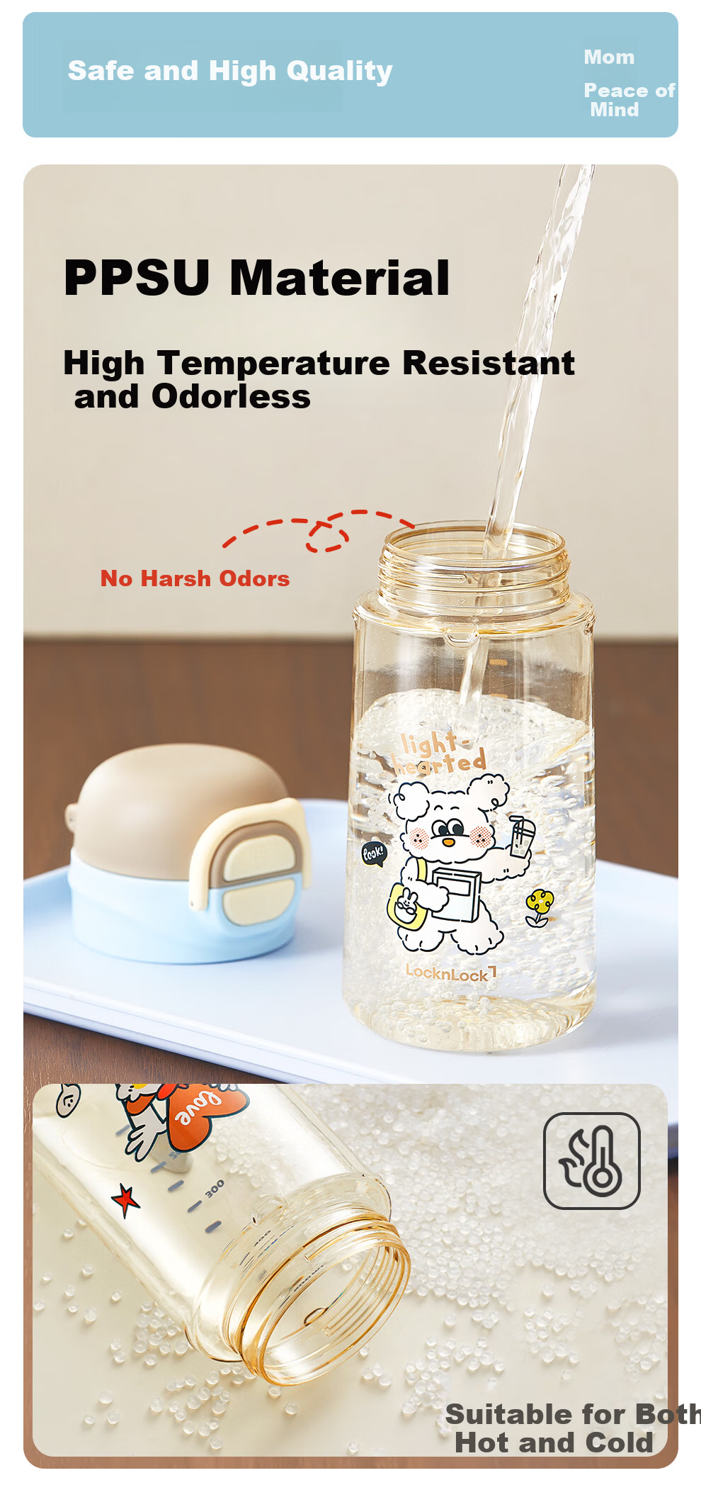 Lock&Lock Children's PPSU Straw Cup Portable Anti-Fall Sports Water Bottle for Primary School and Kindergarten 2