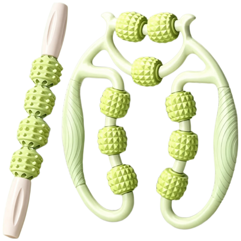 Duweike Leg Massage Roller, Spiked Bar, Muscle Relaxation Axis, Yoga Column, 9-Roller Leg Press, Fitness Shaping Set, Fruit Gree