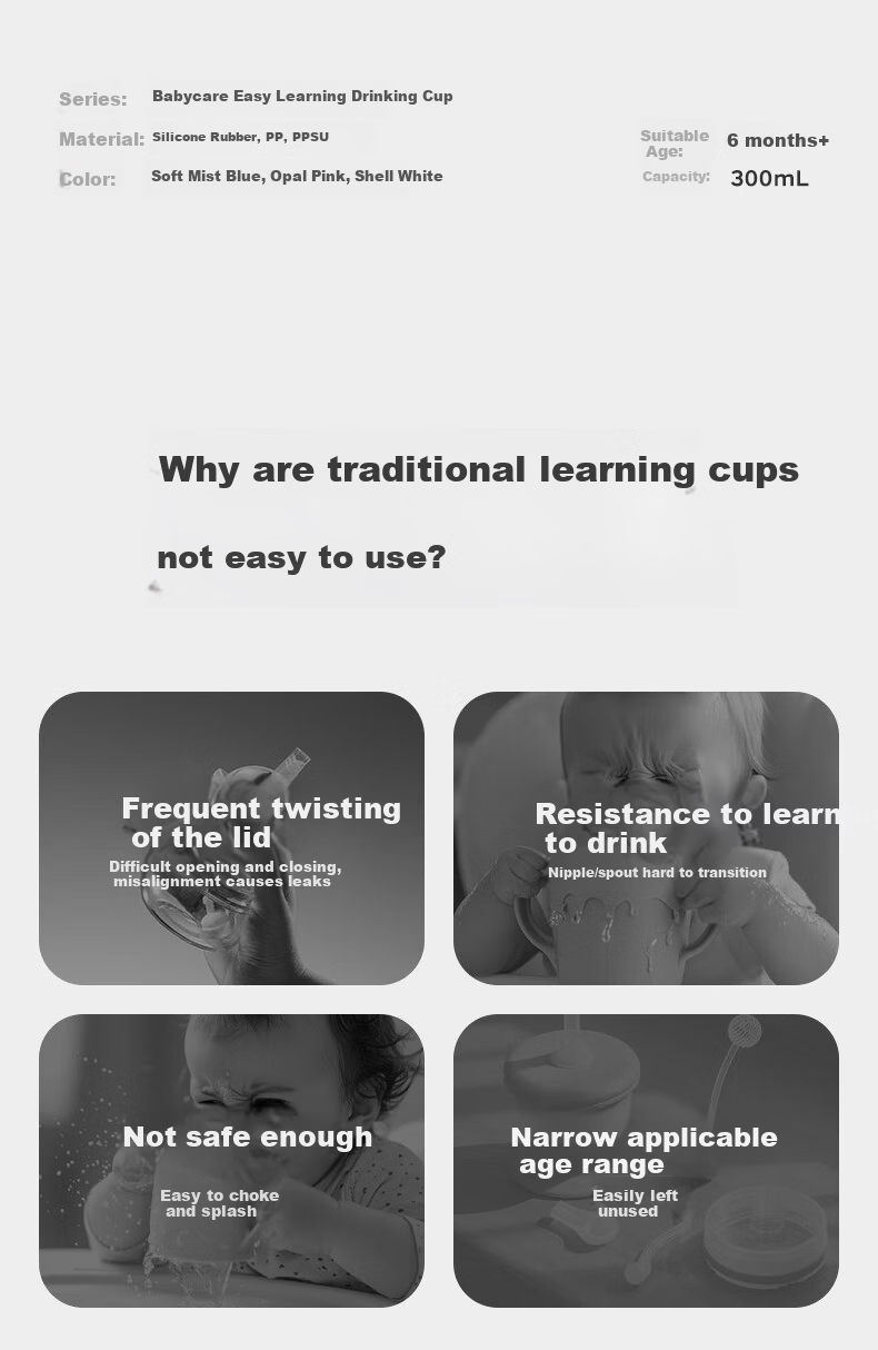 Babycare No-Squeeze Training Straw Cup PPSU Baby Toddler Milk Spout Cup Anti-Choke 6+ Months Water Cup 1