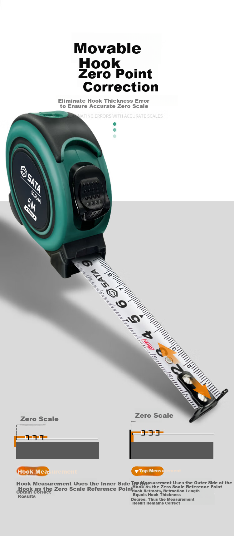SATA 91333A Kaifeng Series Rubber-Coated Steel Tape Measure, 3.5M X 16MM, Double-Sided Measuring Tape with Rubber Coating And Locking Mechanism 7