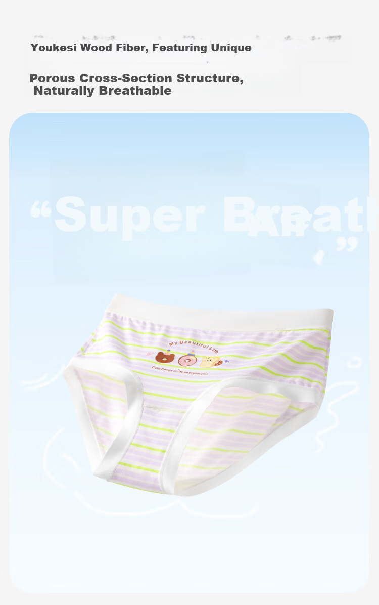 Jiusuiban Children's Underwear Girls A-Class Mulberry Silk Crotch Breathable Cartoon Forest Briefs for Older Kids 2