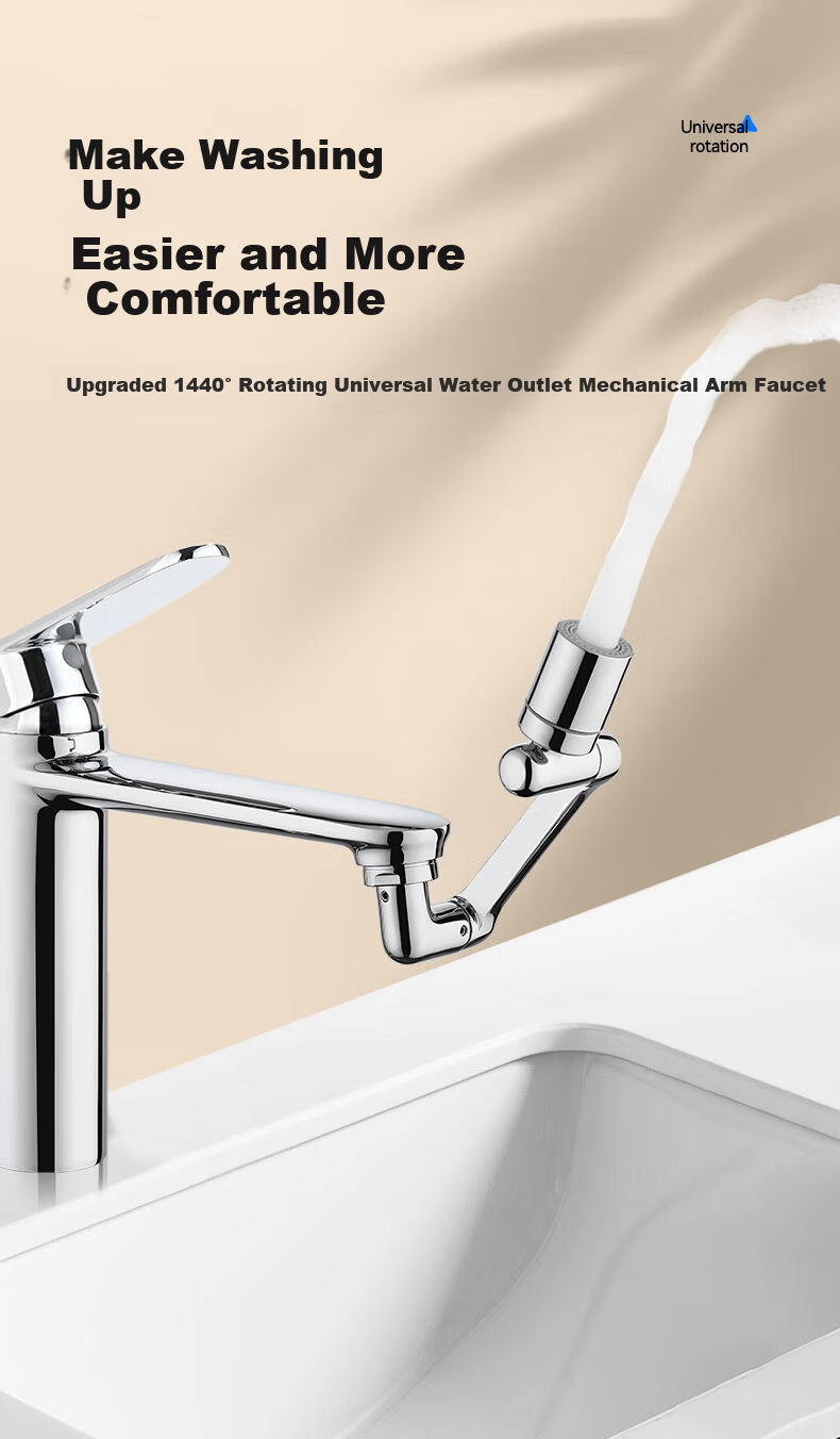 ARROW Mechanical Arm Faucet Aerator Universal Rotation Four Water Outlet Modes Extender Splash-Proof Head AE59130CP 2