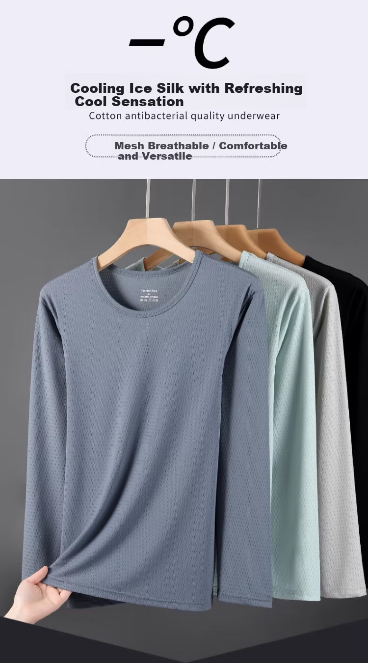 Langsha Ice Silk Long Sleeve T-Shirt Men Summer Thin Mesh Breathable Air Conditioning Shirt Plus Size Base Shirt Sun Protection Quick-Dry Tee 2
