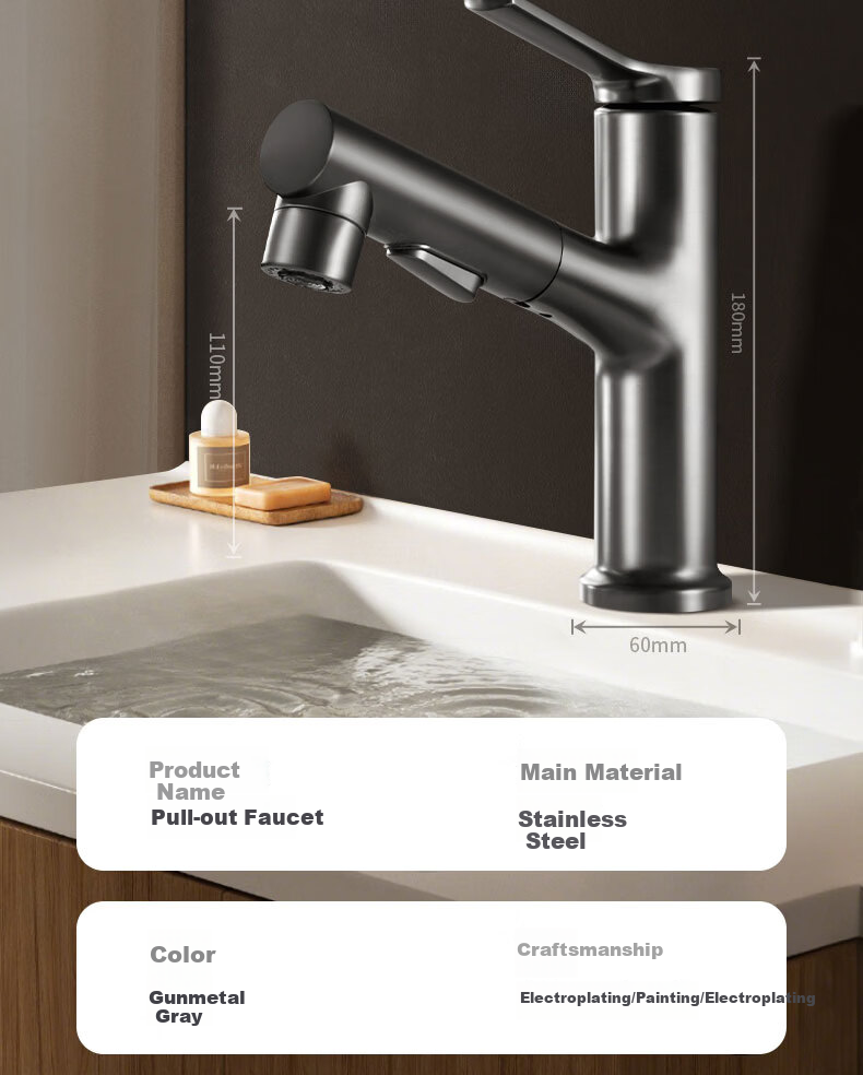 HOMK German Basin Faucet Pull-Out Hot and Cold Water Mixer for Bathroom Sink 15