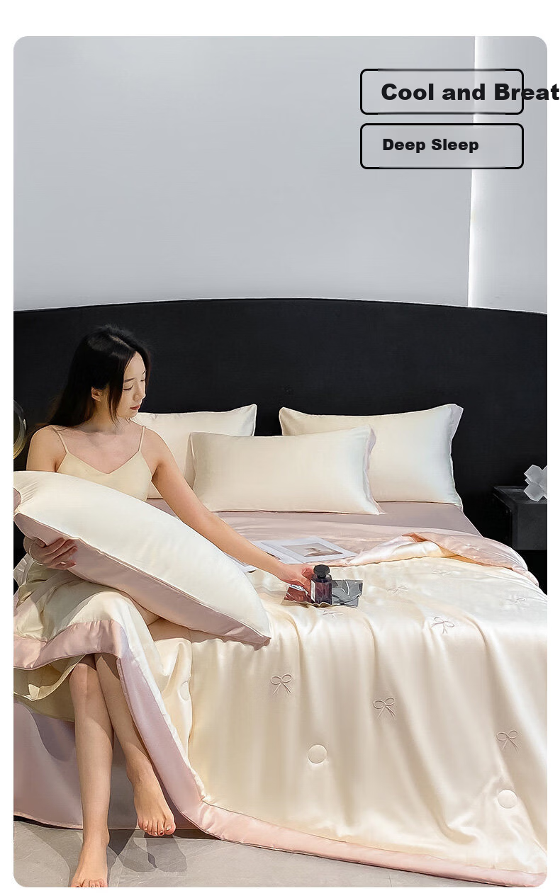 Hodo Washed Ice Silk Summer Cooling Quilt Air Conditioning Blanket Thin Summer Quilt 150x200cm Medium Gray-Milk Tea 3