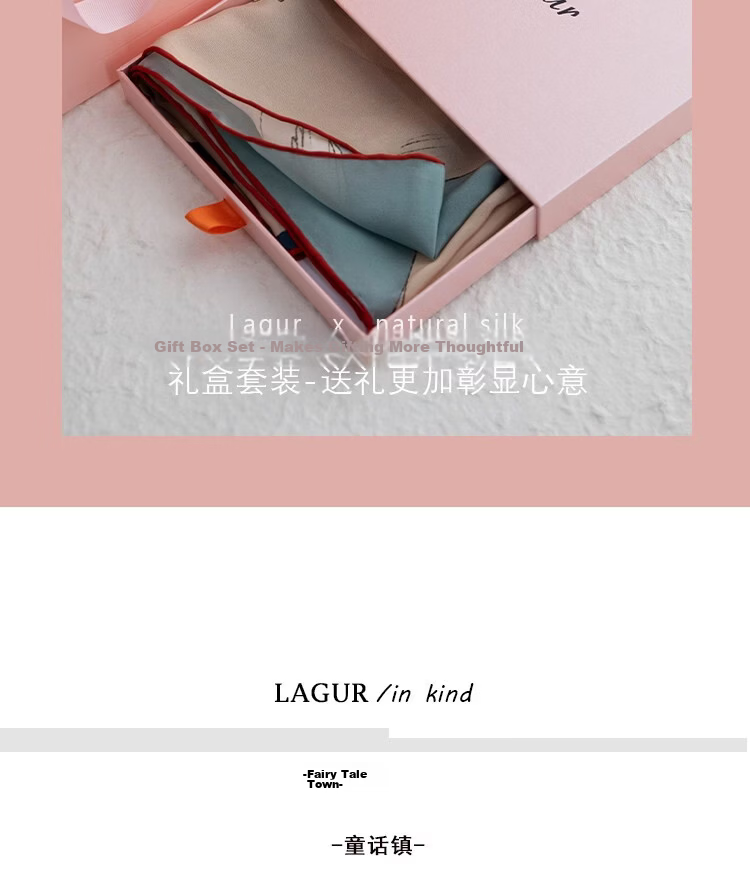 Lagur Swan Fairy Tale Silk Scarf Mulberry Silk Headband Summer Women's Square Scarf Fairy Tale Town (Pink Gift Box) 9