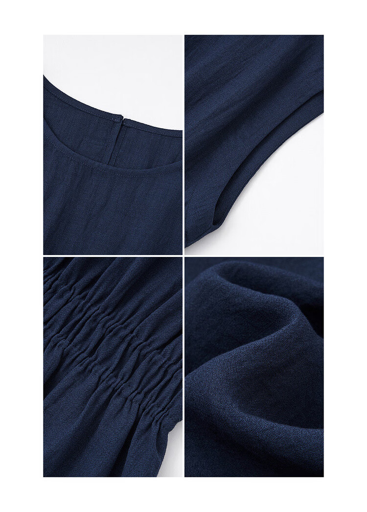 Demana [Elegance Companion] Summer Commuter Style Round Neck High Waist Cap Sleeve Lightweight Draped Mid-Length Women's Dress 18