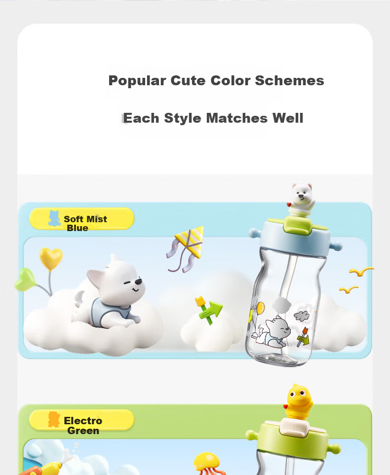 Babycare Children's Water Cup Summer Straw Cup Dual Drinking Outdoor Sports Direct Drinking Cup School Water Bottle Fun Doll 500ml - Red 4