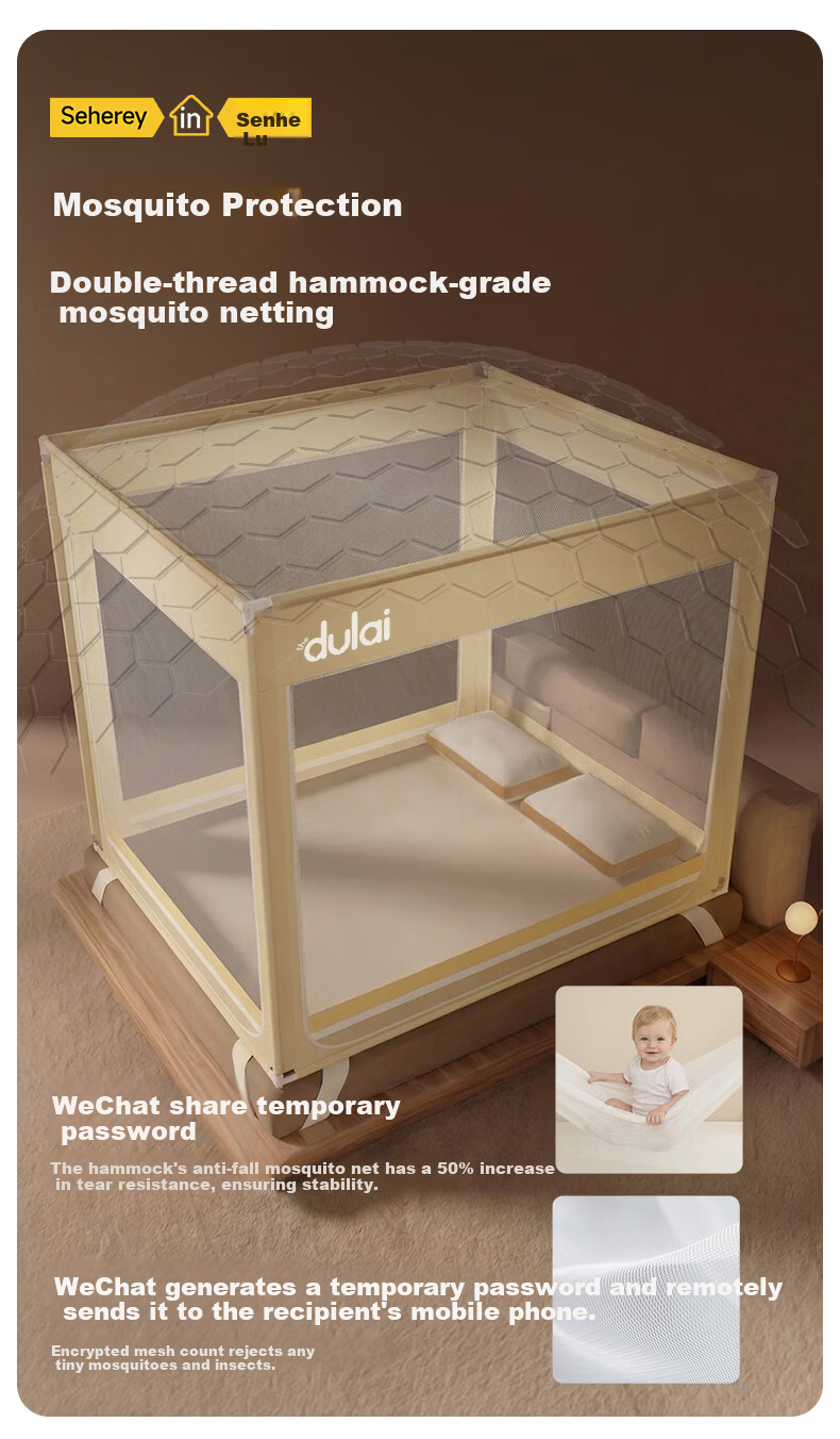 Senhe Lu Class A Baby and Toddler Anti-Fall Mosquito Net Bed Fence Home Integrated Patterned Canopy 1.8m x 2m Zipper Bottom Large Opening Door 6