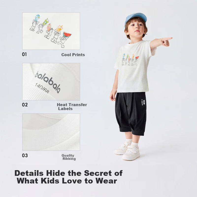 BALABALA 【balaOne】 Quick-Dry Short Sleeve T-Shirt Boys Girls Big Kids 2026 Summer Trend 208226117201