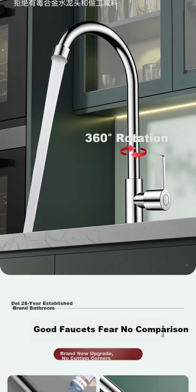 Delr [28 Years Brand] Stainless Steel Kitchen Faucet Single Cold 360° Rotation Sink CFLT-DL 4