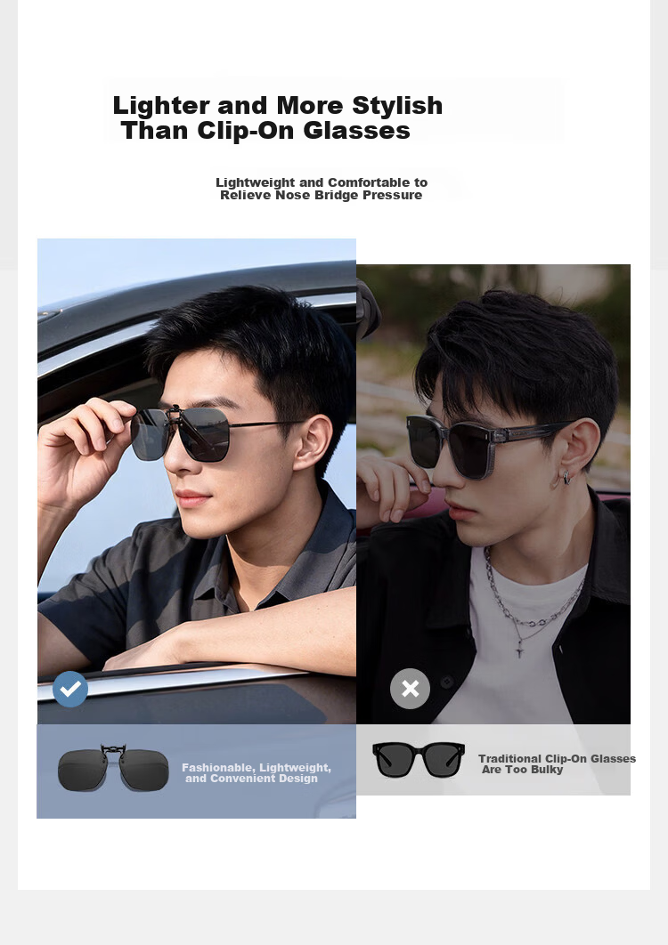 Hieyes Clip-On Polarized Sunglasses for Men, UV Protection, Compatible with Prescription Glasses, Ideal for Driving and Fishing 13