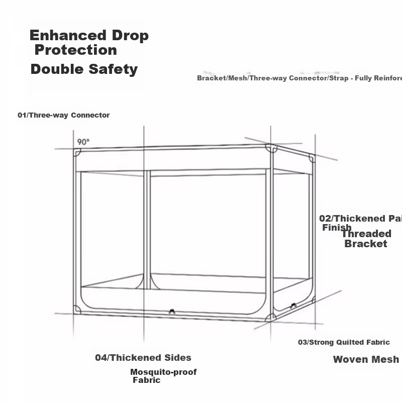 9i9 Anti-Fall Mosquito Net Class A Summer Baby Bedroom Integrated Infant Curtain Drop-Resistant Double Bed - Double Door 1.8m Bed Gray