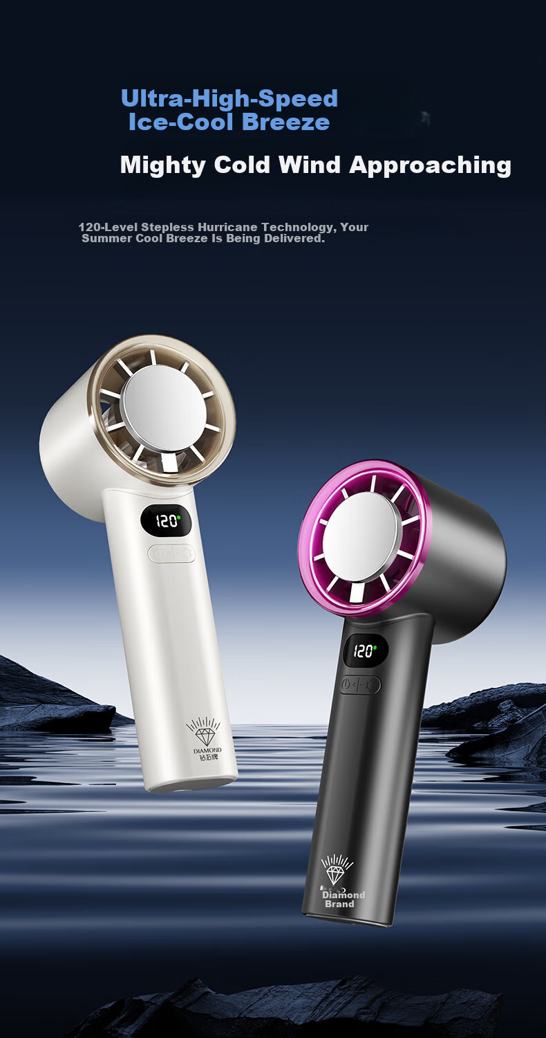 Diamond Brand Handheld Mini USB Cooling Fan Rechargeable Turbo DC Inverter High-Speed Motor Portable Outdoor Personal Fan White with Ice Pack M11B 5