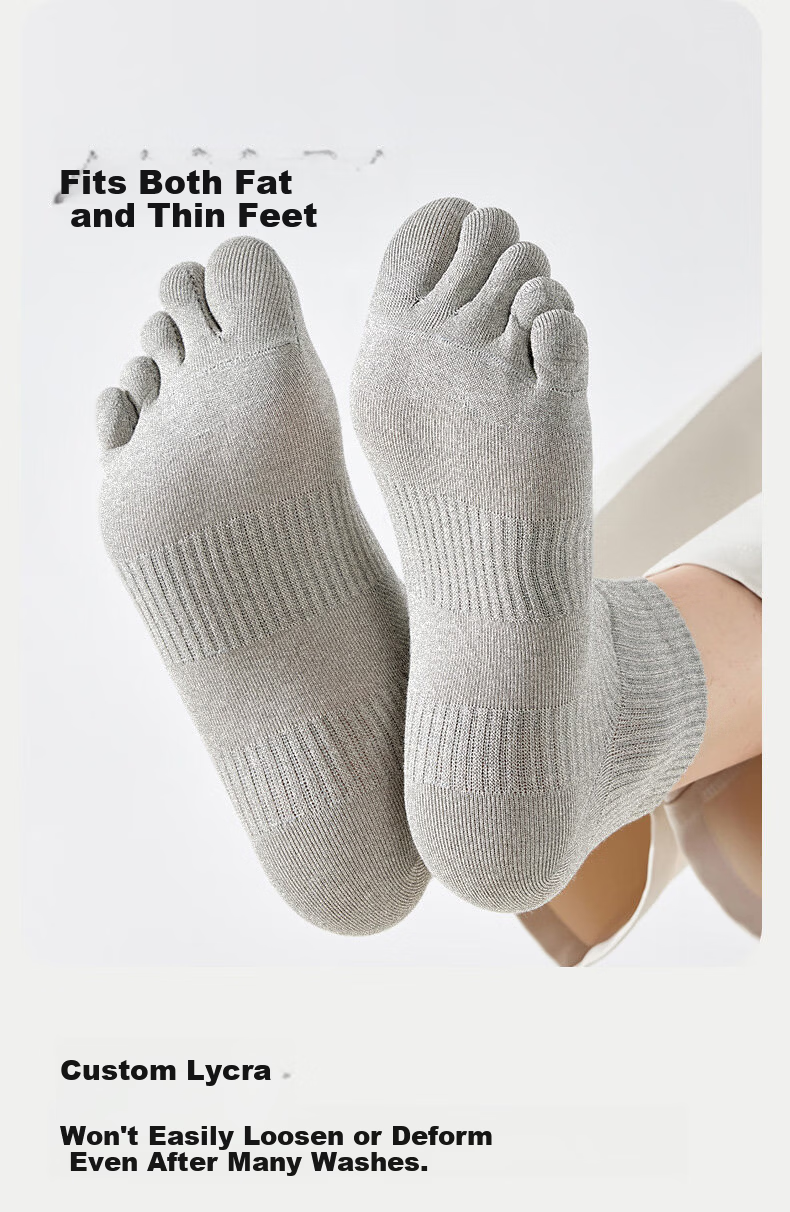 Yimian Men's Five-Toe Socks 100% Cotton 10A Antibacterial Odor-Resistant Short Socks Summer Thin Mesh Breathable Toe-Separated Ankle Socks 7