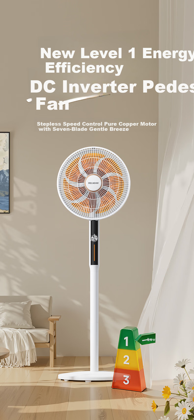 MeiLing Electric Fan/Floor Fan/Panel Fan [Level 1 Energy Efficiency + DC Inverter + Pure Copper Motor] Smart Home AI Voice Remote Control MPF-DL12621ZR Aromatherapy Model 1