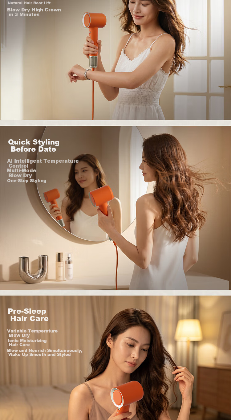 Bowei 47° Smart AI Temperature-Controlled High-Speed Hair Dryer B06 Temperature Master High Power Home Quick-Dry Plasma Hair Dryer for Women Damage-Free 520 Gift 10