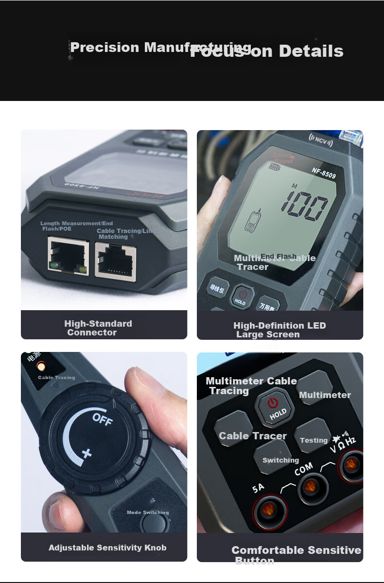 Smart Mouse NF-8509 Cable Tracker Multimeter 2-in-1 Network Line Tester High-Precision Digital Display Intelligent Anti-Burn Universal Meter 14