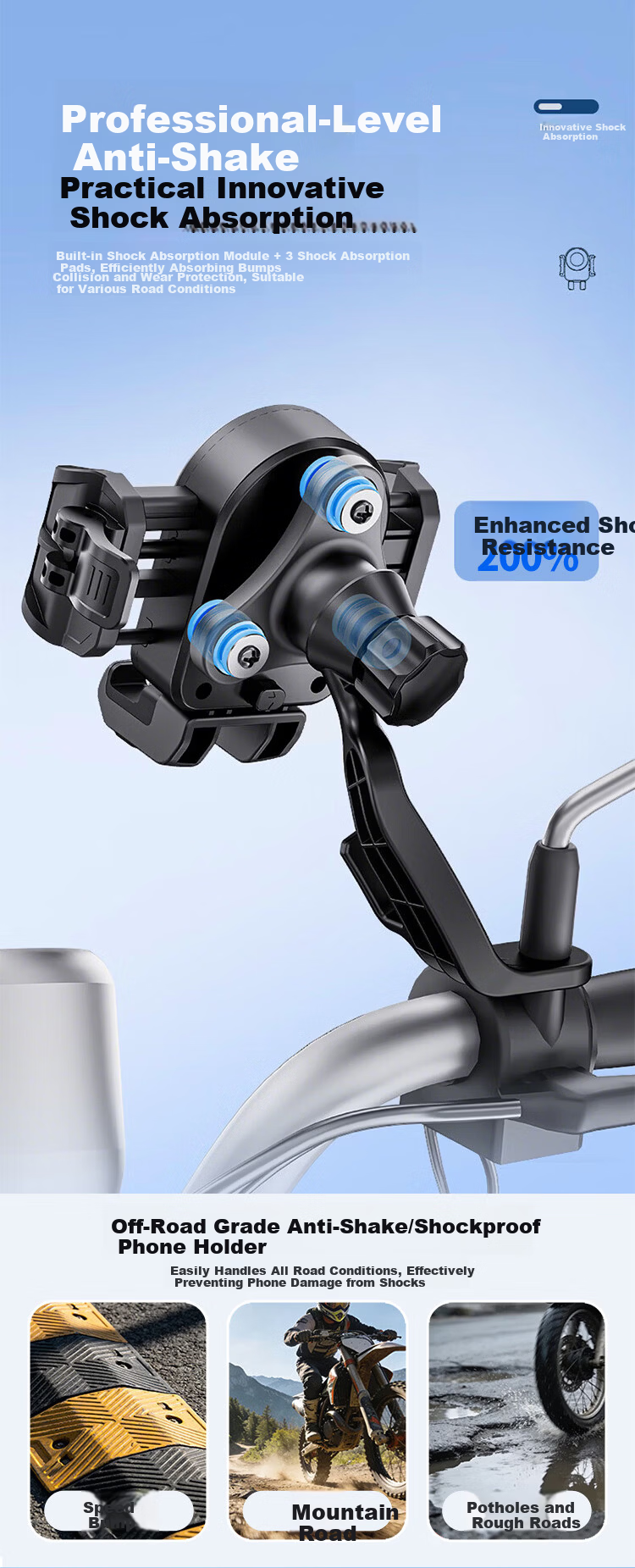 BZBC Electric Bike Phone Holder Motorcycle Battery Vehicle Mount Mountain Bike Phone Holder Shockproof for Delivery Riding Xiao Niu Ninebot Aima Yadea 7