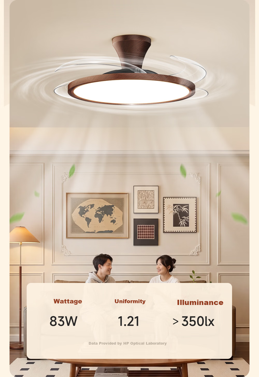 HP Puriguang Vintage Ceiling Fan Light with Invisible Blades for Bedroom and Dining Room Zhongshan Lighting with Installation Package Zhenzhiguang 8