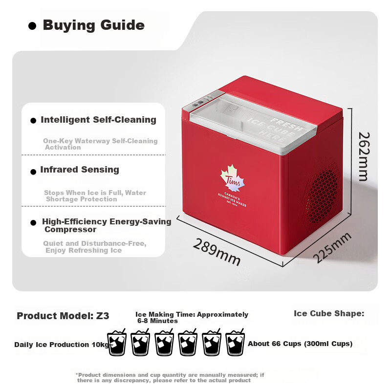 Tim Hortons ăPrice Guarantee 618ăTianhao Z3 Home Small Fully Automatic Ice Maker One-Key Cleaning Bullet Ice Adjustable Mini Dormitory Ice Maker Red