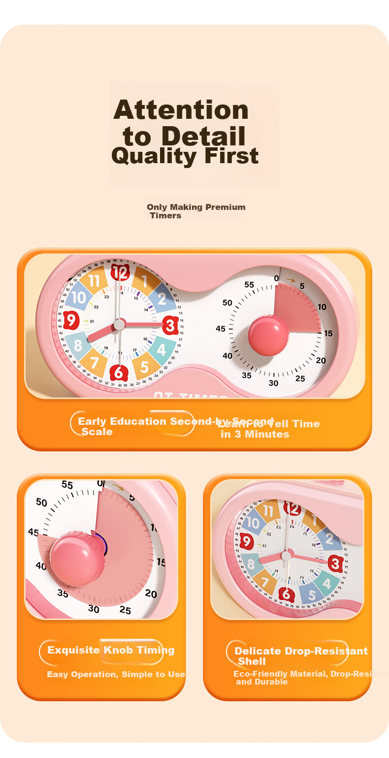 Qite Visual Timer Learning Self-Discipline Children's Wake-Up Device 2026 New Timer Student Alarm Clock Time Manager Countdown Children's Day Gift for Girls 7