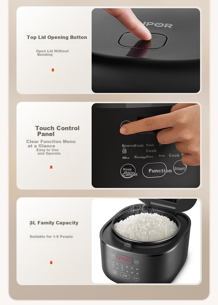 SUPOR 3L Rice Cooker Large Capacity 2-3 People Ceramic Blue Porcelain Inner Pot Multifunctional Electric Cooker Smart Reservation SF30FC1066 14