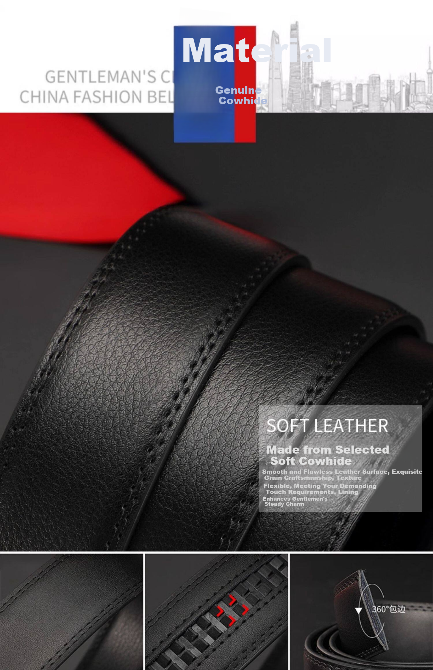 JIFANPAUL Genuine Leather Men's Automatic Buckle Cowhide Belt Casual Versatile 110cm Practical Birthday Gift for Dad 10