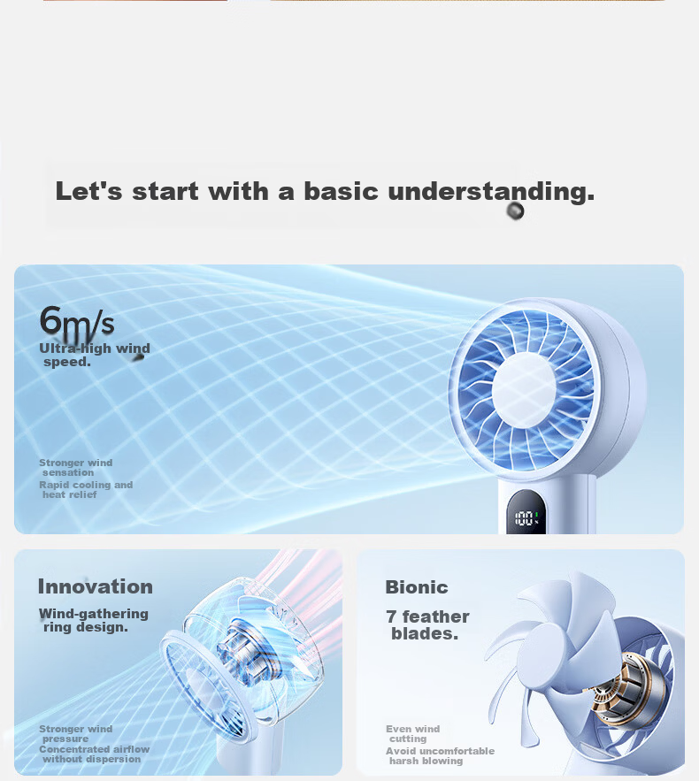 Aecooly Handheld Mini USB Rechargeable Portable Foldable Pocket Fan Lightweight Outdoor High Wind Power 9