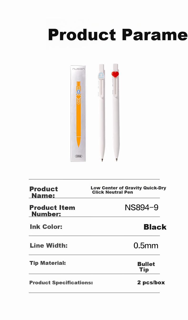 NUSIGN Low Center of Gravity Quick-Dry Click Neutral Pen Virgo Constellation 0.5mm Dual Ballpoint Silicone Tip Black Pen Exam Office 2-Pack NS894-8 Children's Day Gift 15