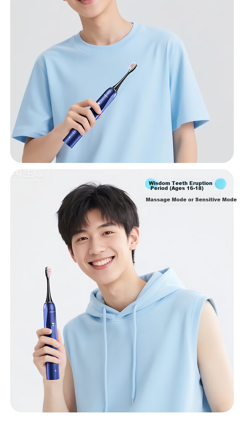 Ximalong Youth Electric Toothbrush for Ages 8-12-18, Soft Bristle Orthodontic Gum Care Electric Toothbrush for Middle and High School Students, Large Kids Electric Toothbrush, Birthday Gift for 12-Yea 13
