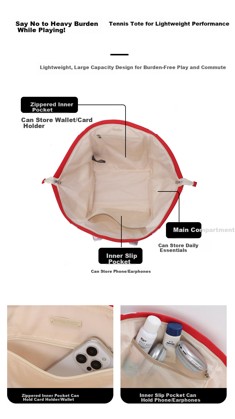 HEAD Tennis Bag BOOM Handheld Badminton Bag Unisex Shoulder Bag High-Value Storage Large Capacity Lightweight Wing Bag 8
