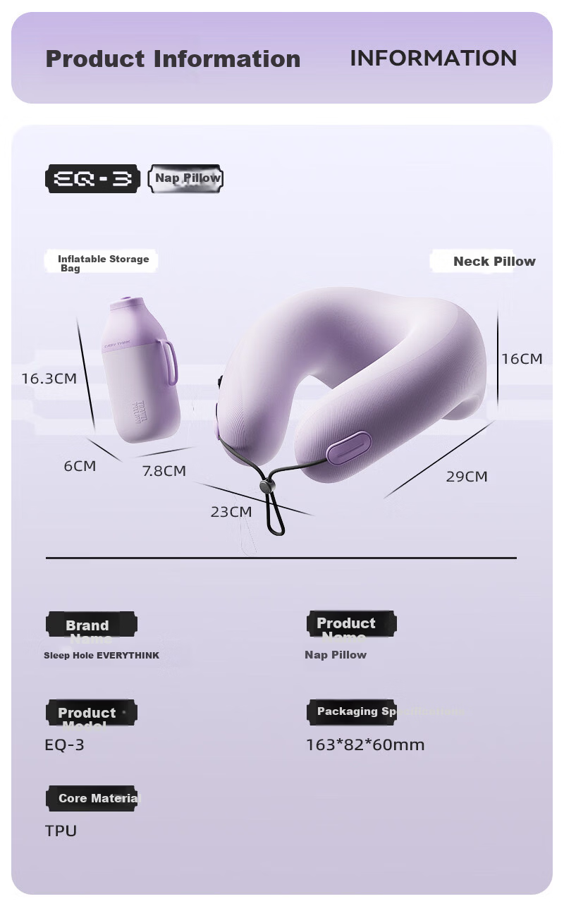EVERYTHINK Inflatable Travel Neck Pillow U-Shaped Portable Airplane Sleep Pillow 12