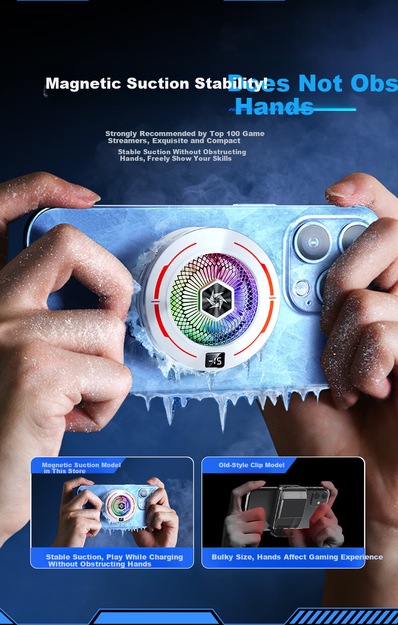 STEK 15W AI Temperature Control Freezing Mobile Phone Cooler Ice Clip Cooling Gaming Cooler Compatible with Black Shark 2 Pro Red Magic Xiaomi Apple 17 Pro Huawei 9