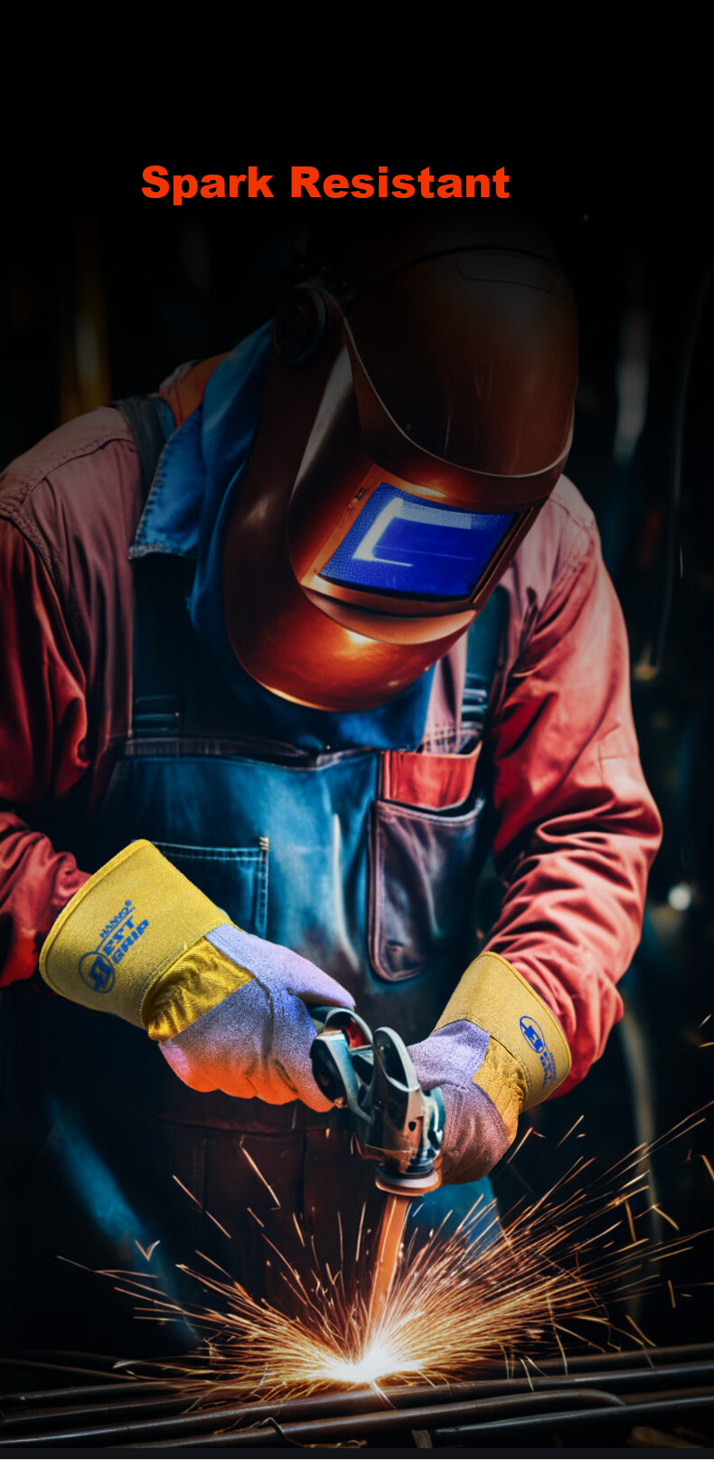 Henghui Cowhide Welding Gloves Thickened Wear-Resistant High-Temperature Resistant Half-Leather Welder Heat Insulation Anti-Scald Anti-Arc Spark Welding Labor Protection Gloves DGX71 5