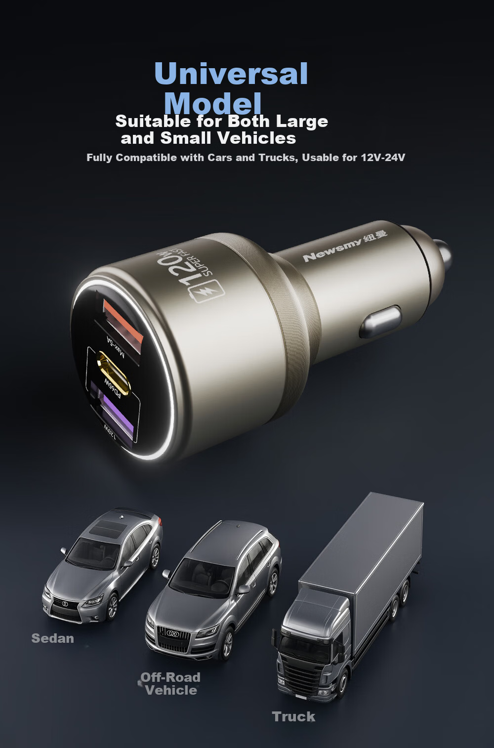 Newsmy 120W Car Charger Super Fast Charging Triple Port Cigarette Lighter Adapter Compatible with Huawei Vivo OPPO Apple 17 Laptop Charging 13