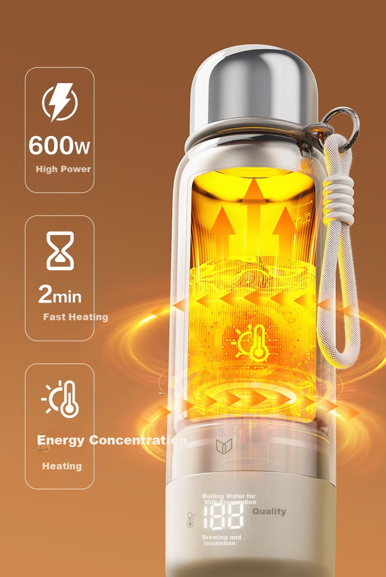 Deli Portable Electric Heating Water Cup 550ml Large Capacity Insulated Kettle Travel Vacuum Insulated Smart Constant Temperature 316L Stainless Steel Inner Liner 6