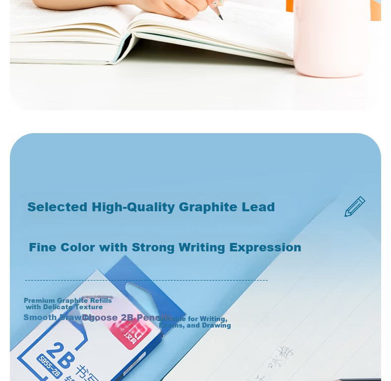 Deli 2B Black Barrel Office Leather Tip Writing Pencil Drawing Doodle Pencil 12pcs/Box S955-2B 5