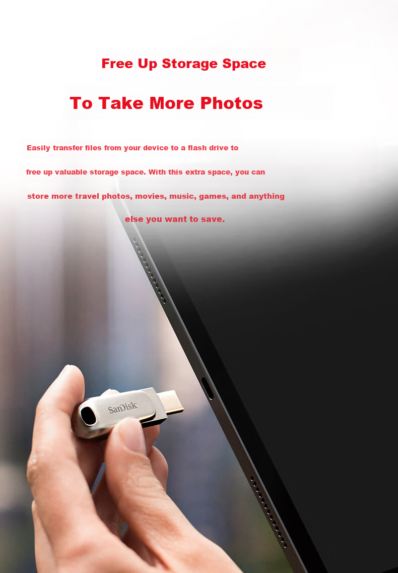 SanDisk 2TB Type-C USB 3.2 Flash Drive DDC4 400MB/s High-Speed Mobile and PC Dual Interface Metal Large Capacity USB Drive 3