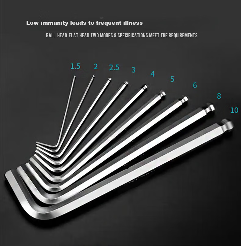 Jimmy Home Hex Key Set Hardened S2 Material 9-Piece Ball-End Fully Heat-Treated Hex Wrench JM-G1309N 9