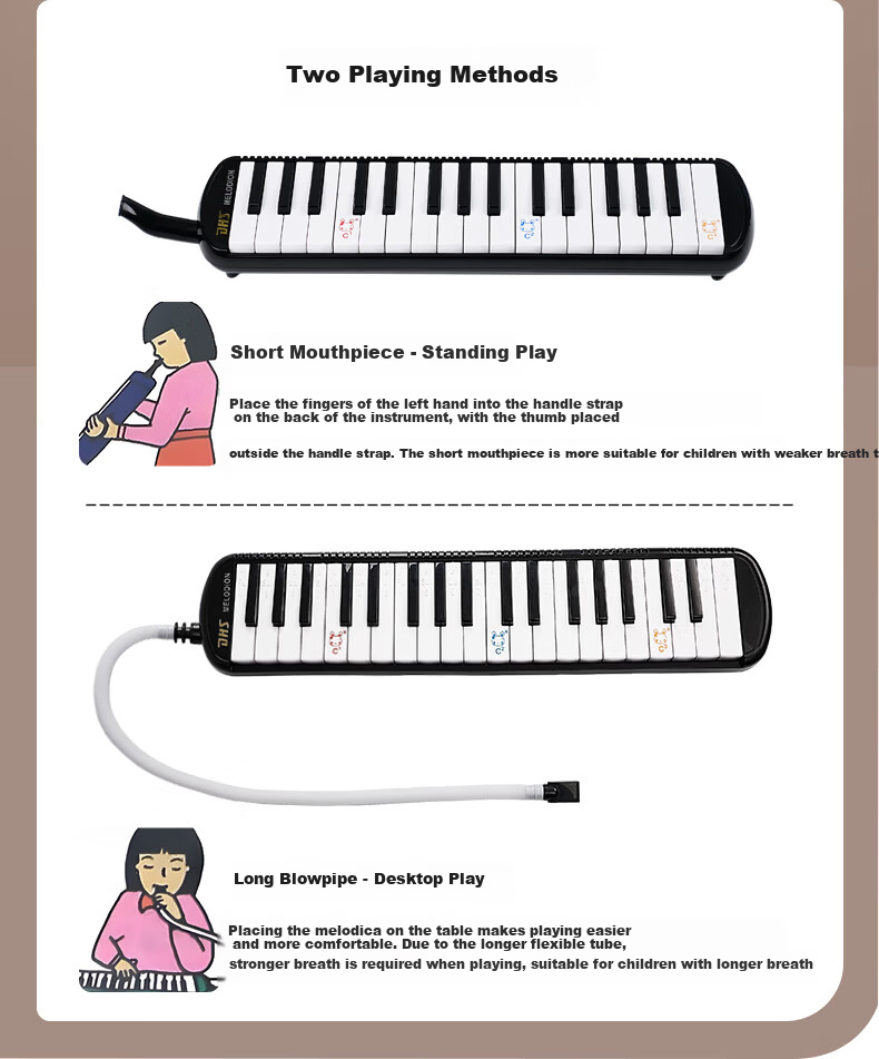 DHS Classroom Musical Instrument 32-Key DHS Melodica Pink Canvas Soft Case with Blowpipe Mouthpiece and Teaching Materials 3