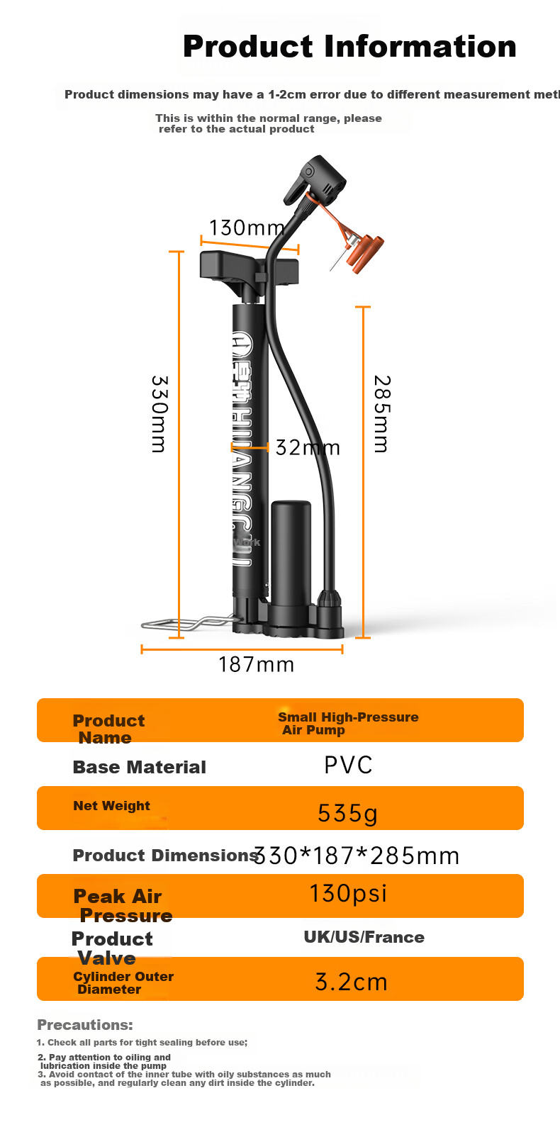 Huangchi Cycling Air Pump Portable High-Pressure Inflator for Bicycle Motorcycle Electric Vehicle Car Basketball Universal 8