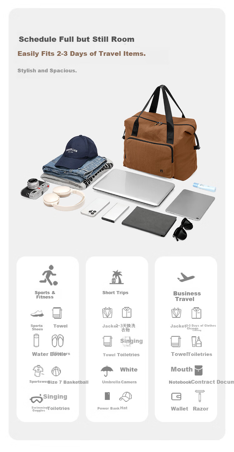 GOLF Lightweight Foldable Travel Bag Large Capacity Luggage Duffle Bag Unisex Outdoor Fitness Sports Bag Business Trip Travel Handbag 8