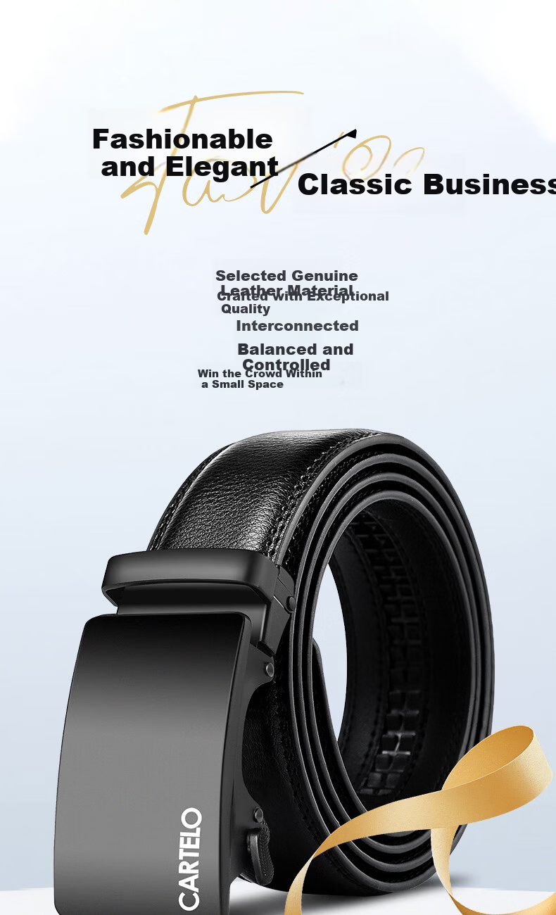 CARTELO Men's Genuine Leather Automatic Buckle Business Casual Belt Birthday Gift for Boyfriend Husband Dad Father 1